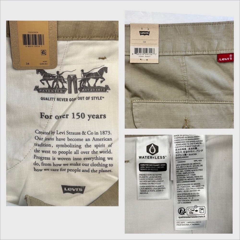 Levi's Carrier Mens Cargo Shorts Sz 34 Loose Fit Khaki NWT Outdoors casual - Picture 6 of 11